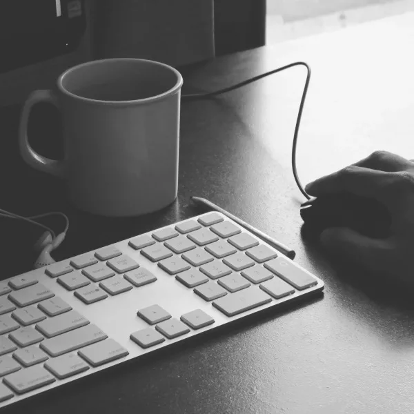 keyboard and coffee mug