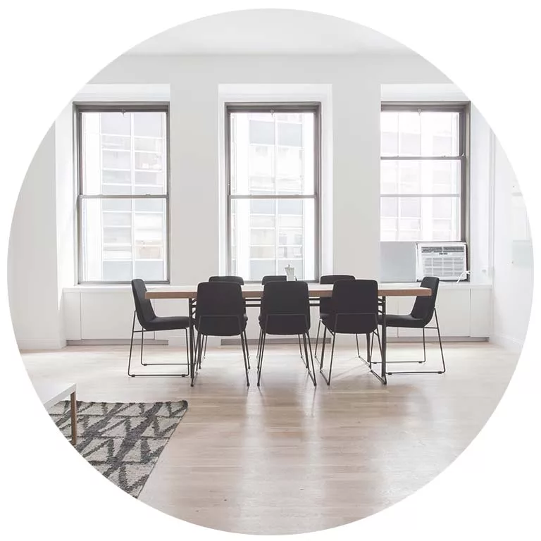 empty meeting room, desk and chairs