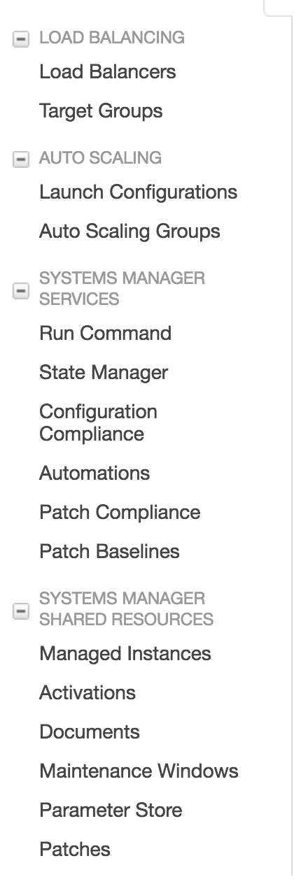 AWS EC2 menu
