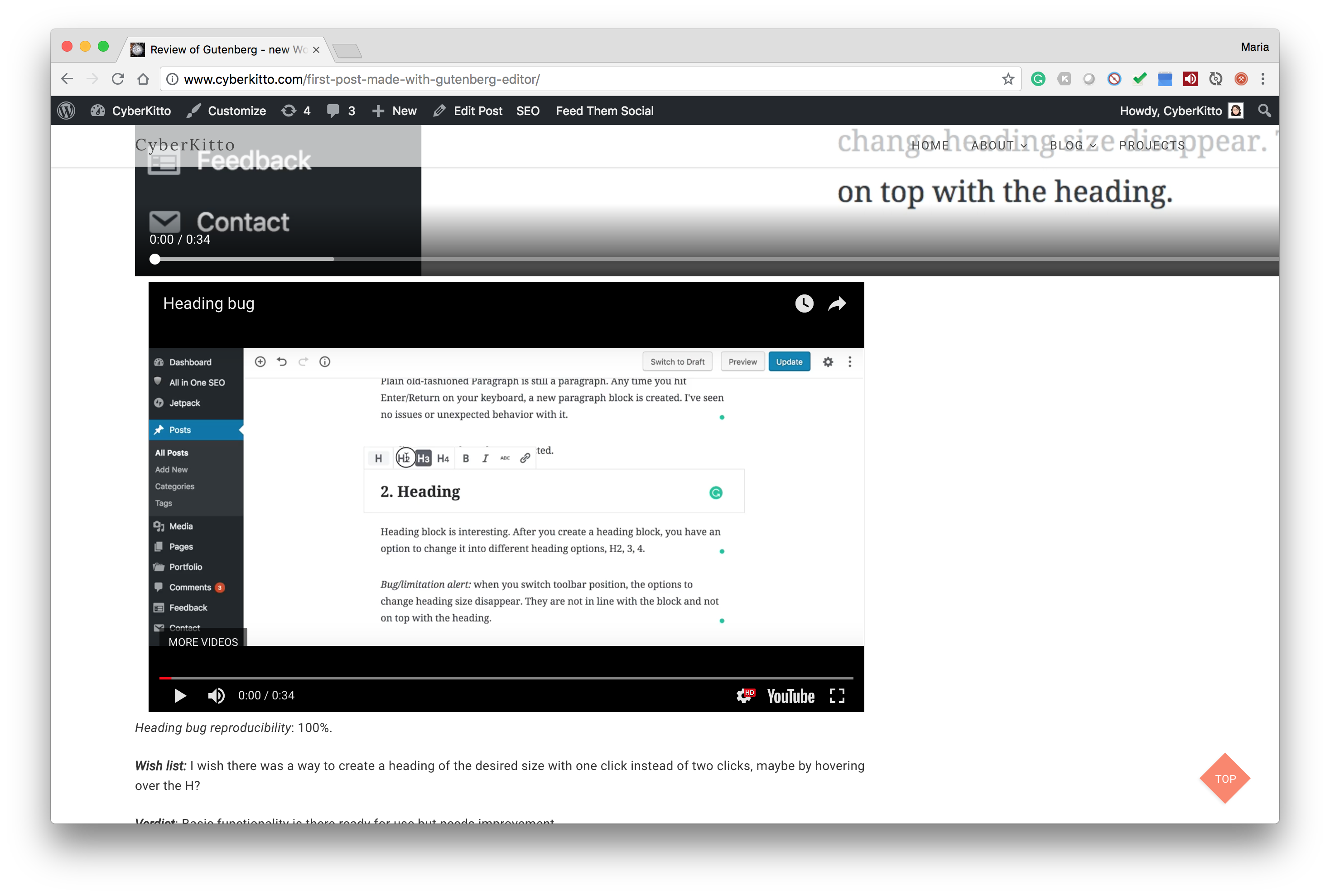Embedded video works properly and is well sized.