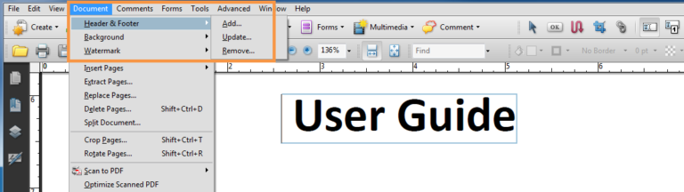 Menu bar - Document - Header & Footer - Update