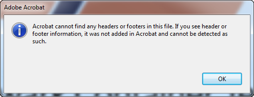 Acrobat cannot find any headers or footers in this file