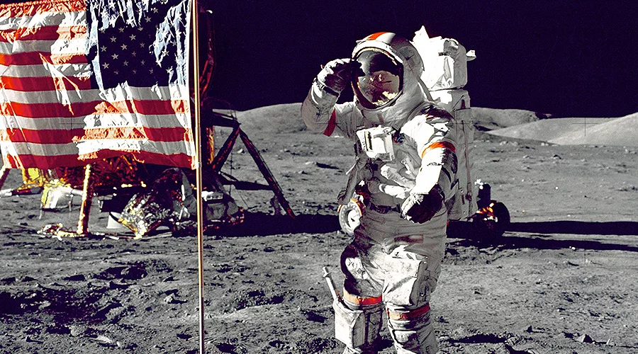 astronaut on the moon, american flag