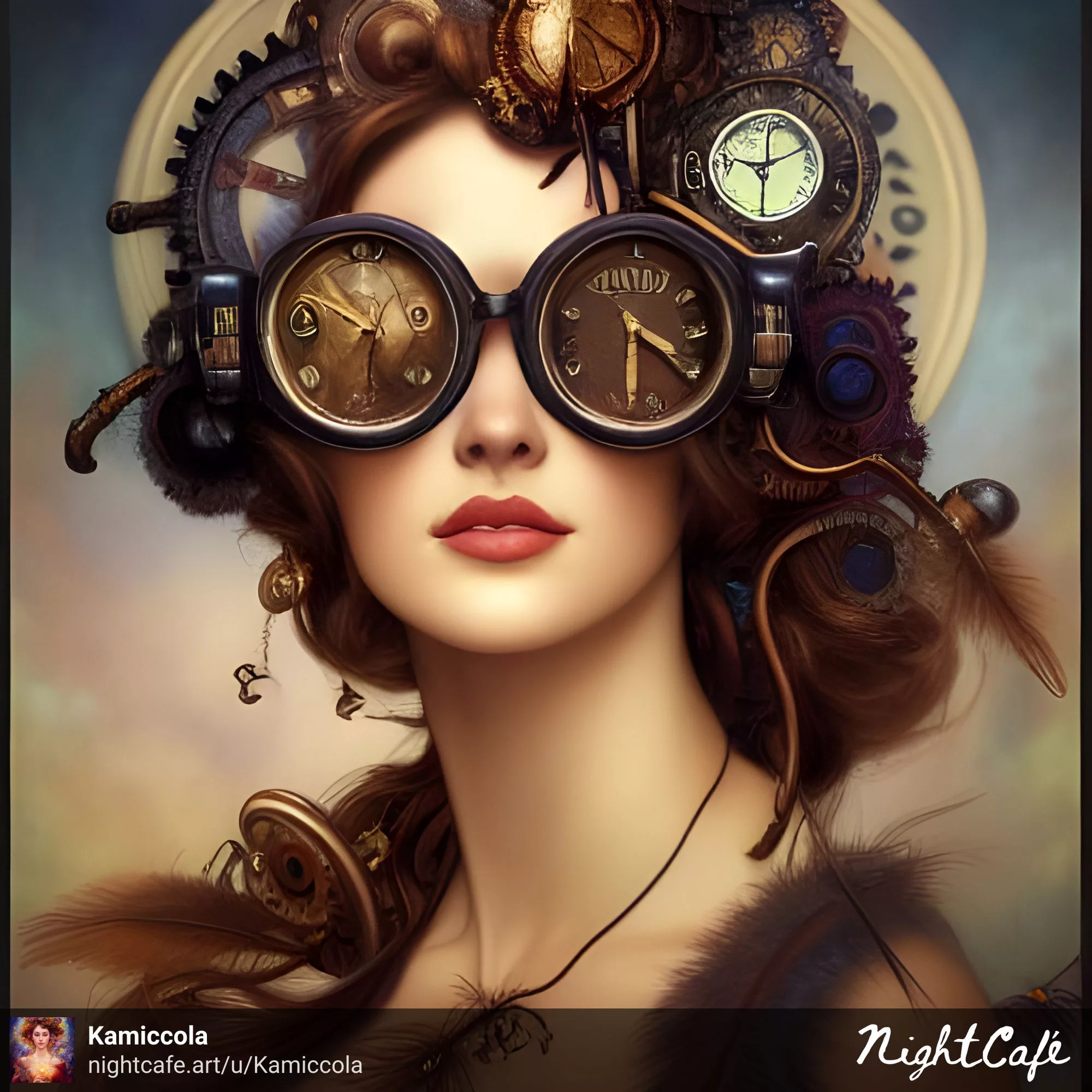 Woman with clock gauges as glasses - steampunk art