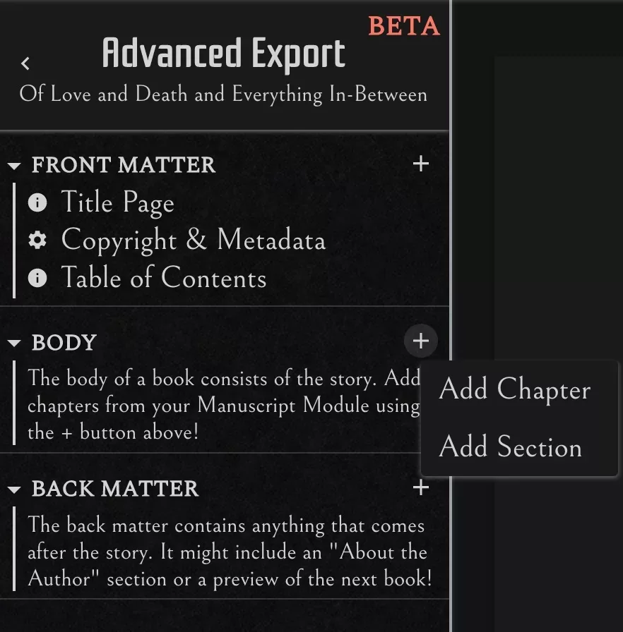 Campfire Advanced Export Beta page