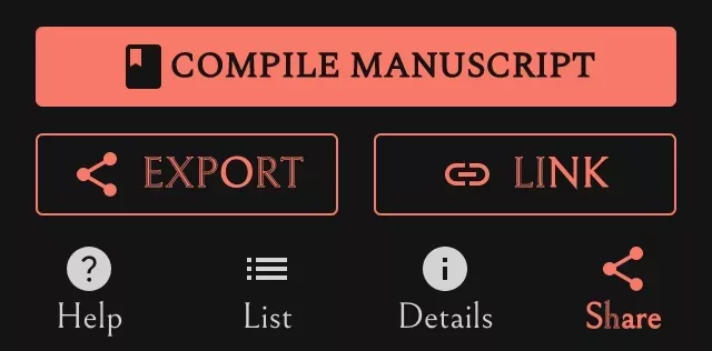List of buttons: Compile manuscript, Export, Link
