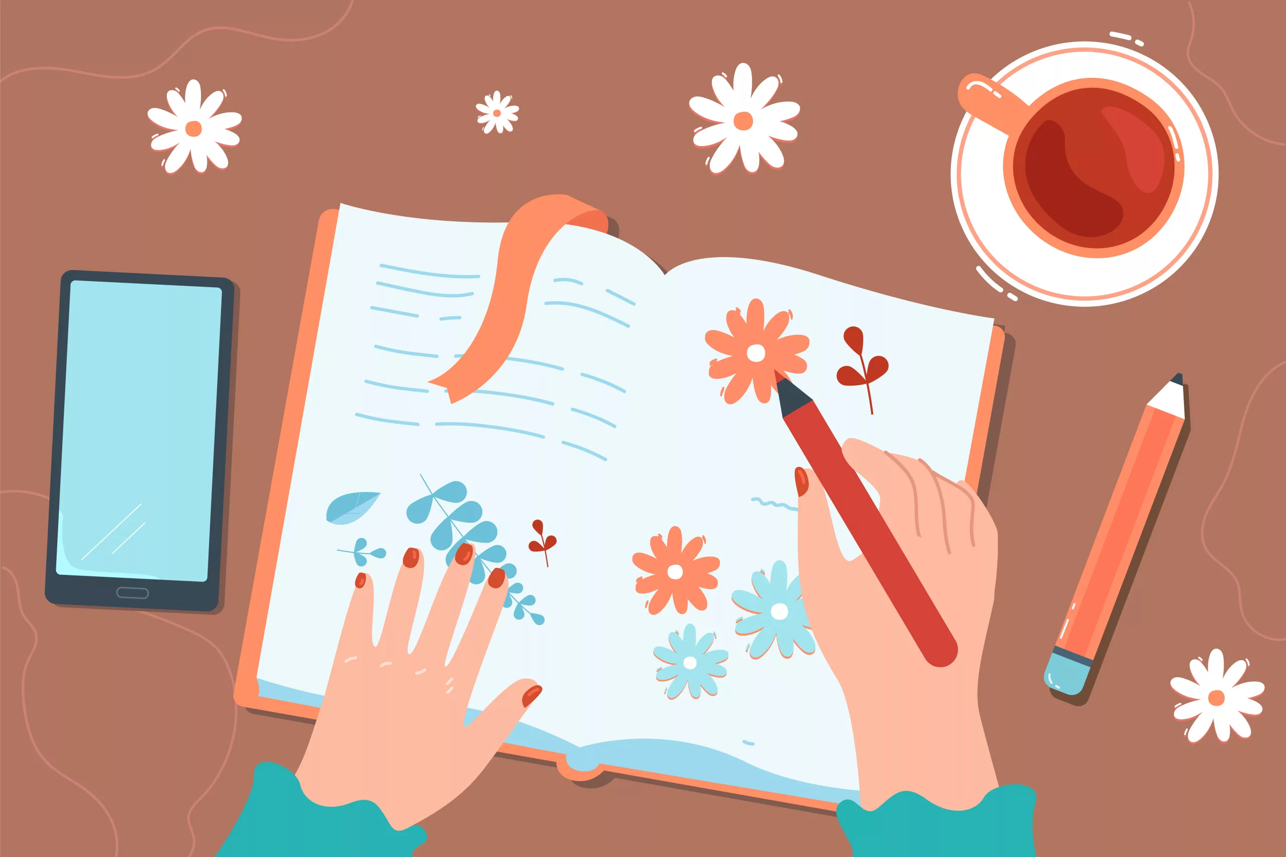 flower doodles in a notebook