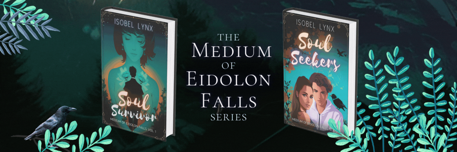 The Medium of Eidolon Falls banner, featuring the two books: Soul Survivor and Soul Seekers.