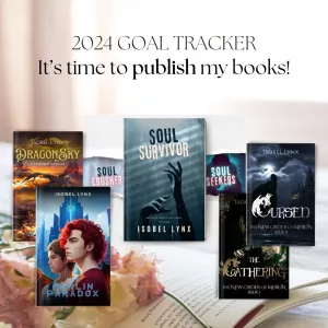 2024 goal tracker. It’s time to publish my books. Collage of 7 books.
