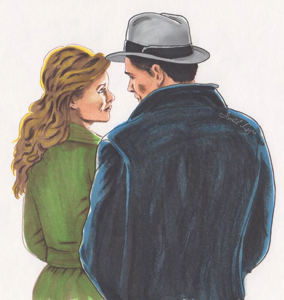 marker drawing of a middle-aged couple looking at each other lovingly