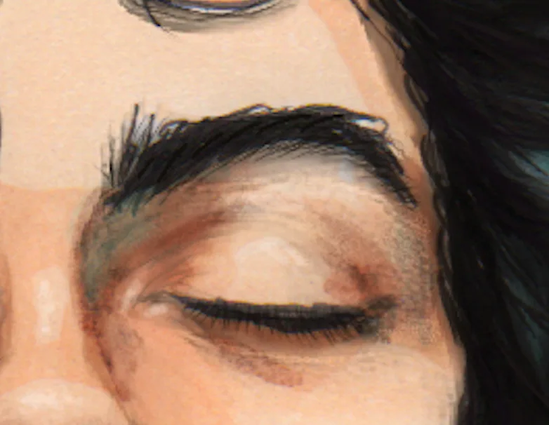 close up of a drawing of a closed eye