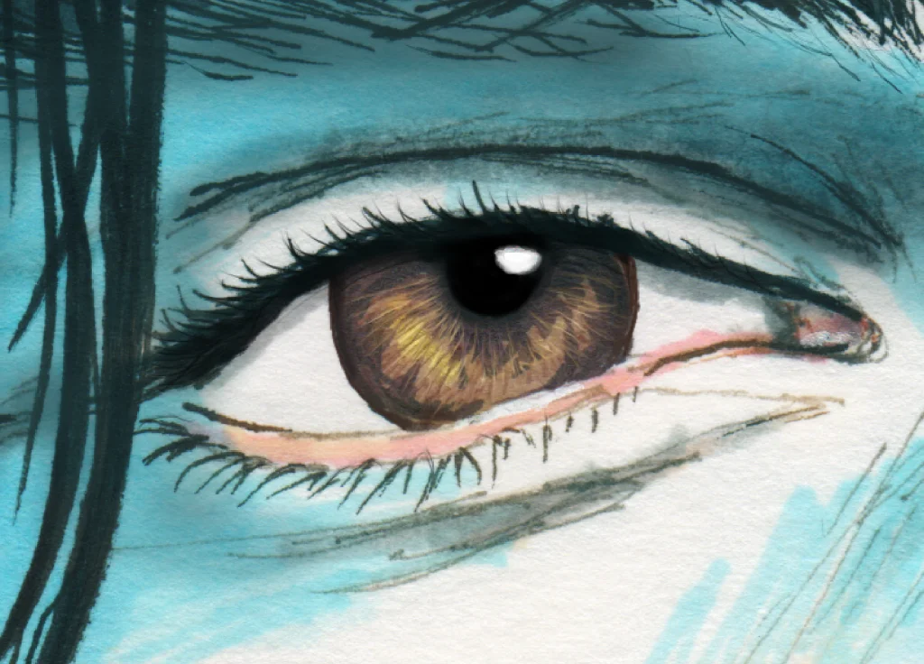 close up of a drawing of an eye