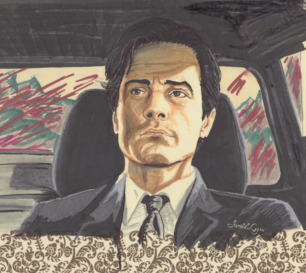 marker drawing of a man in a car
