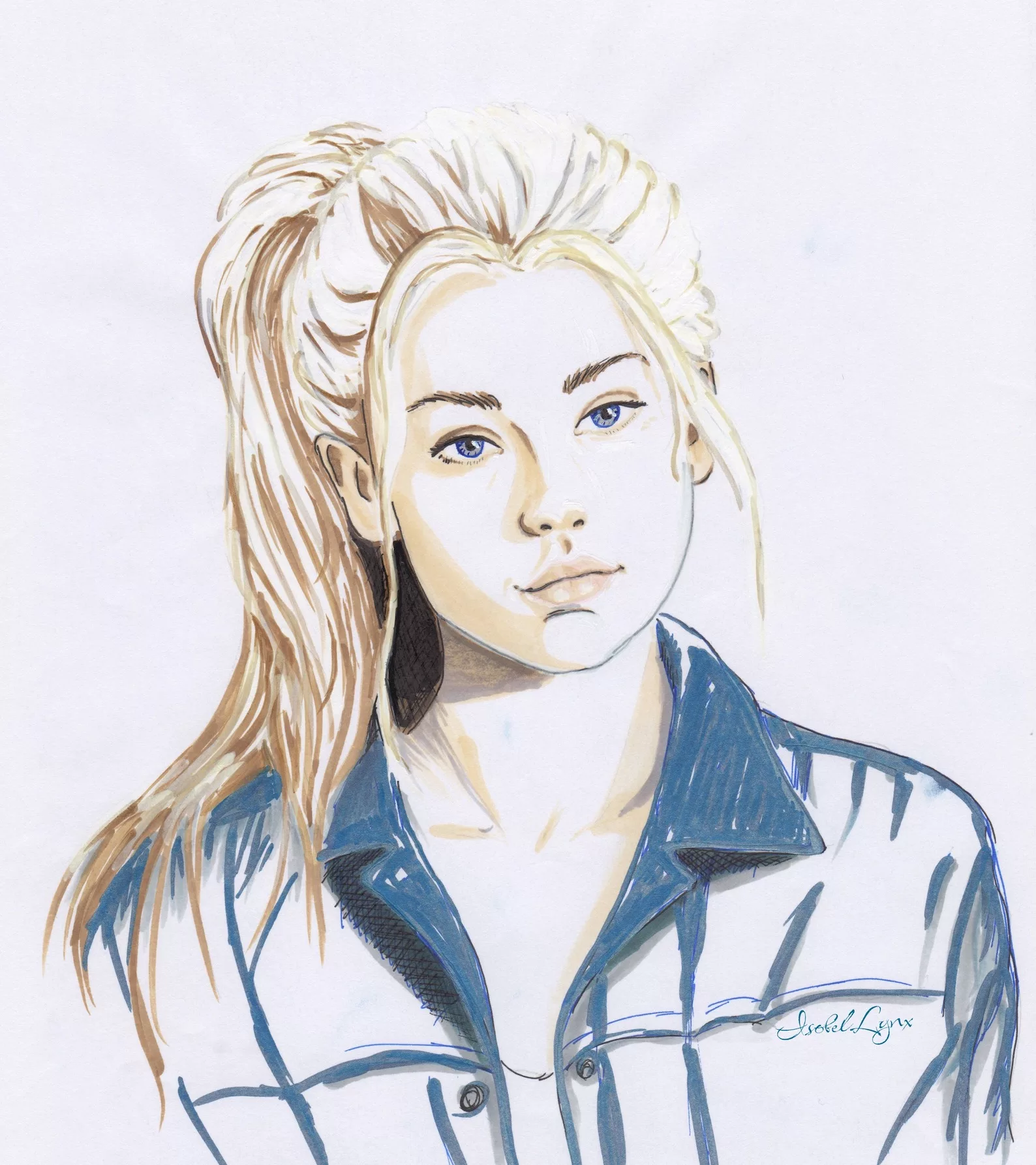 marker drawing of a young blond woman
