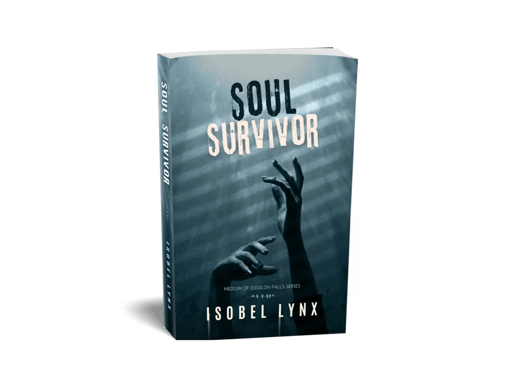 Book cover of Soul Survivor by Isobel Lynx, a psychological drama paranormal novel, featuring a pair of delicate hands stretching upwards in a mildly creepy mood