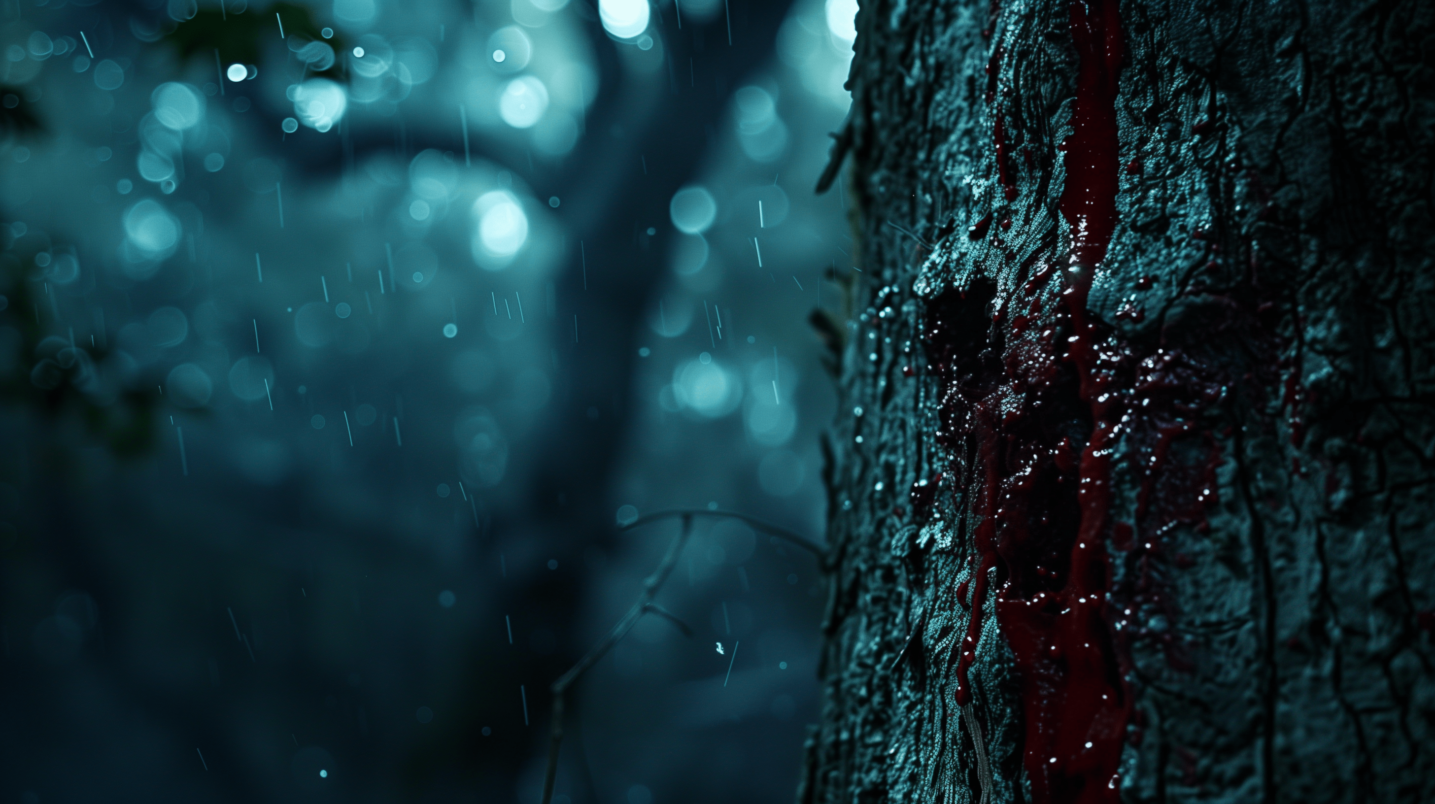 blood on a tree trunk