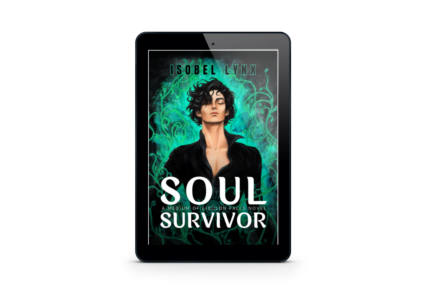 tablet displaying an illustrated book cover of Soul Survivor